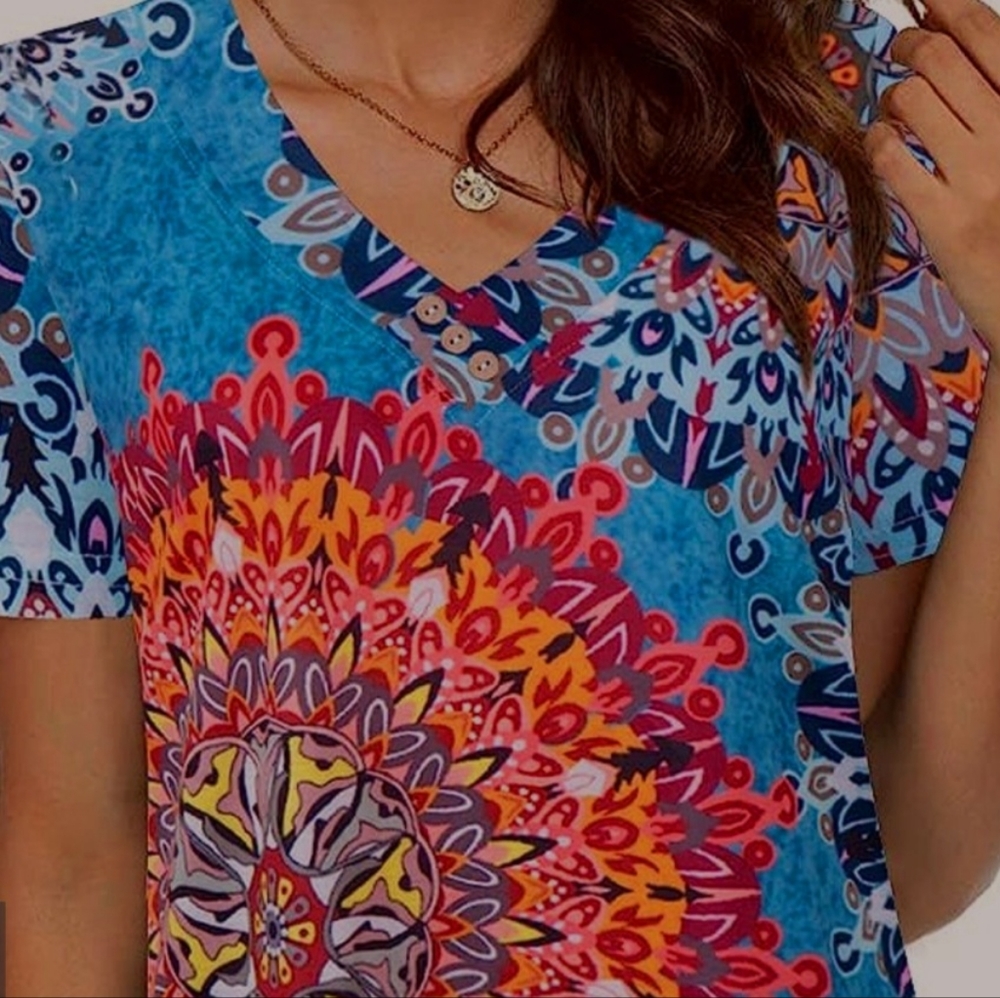Ca Kra Women's V Neck Flowy Tunic Top